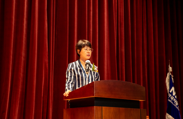 장경미 NIA 부원장이  2일 취임식에서 취임사를 하고 있다. NIA 제공